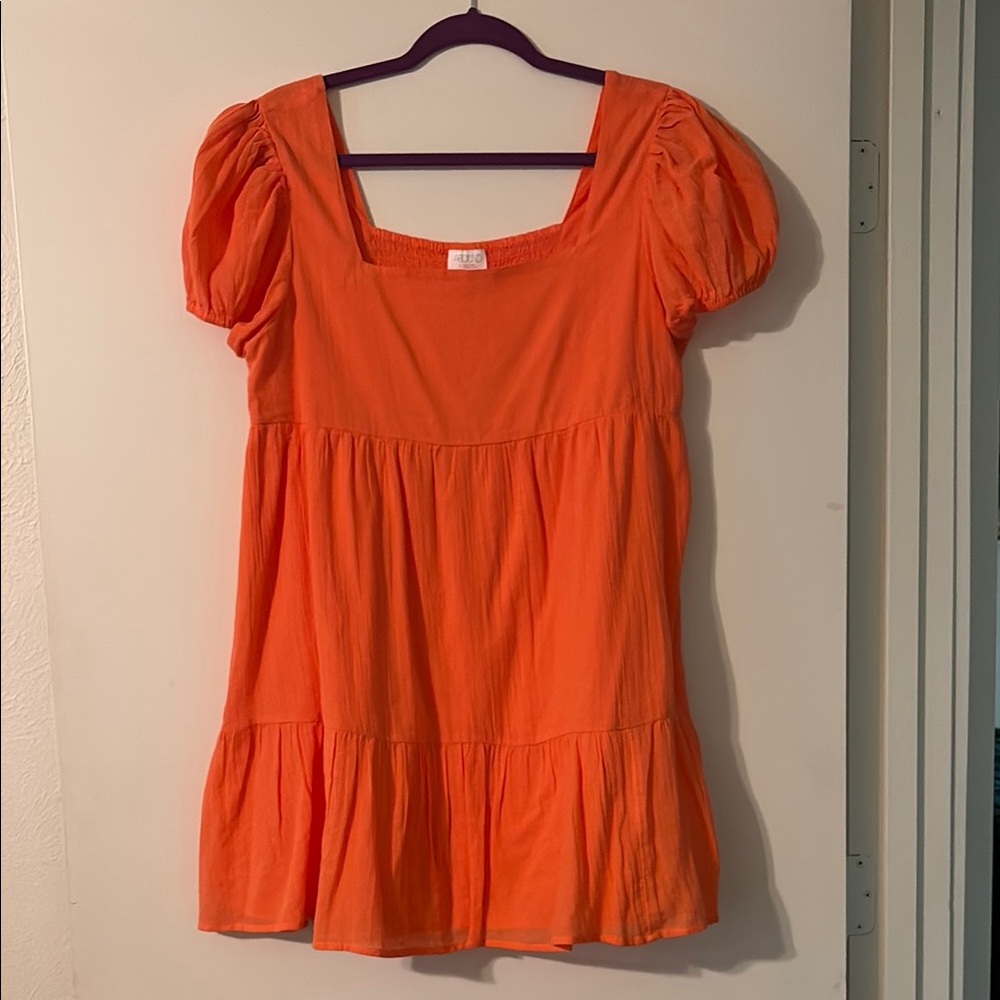 Bright Orange Puff Sleeve Tunic Top